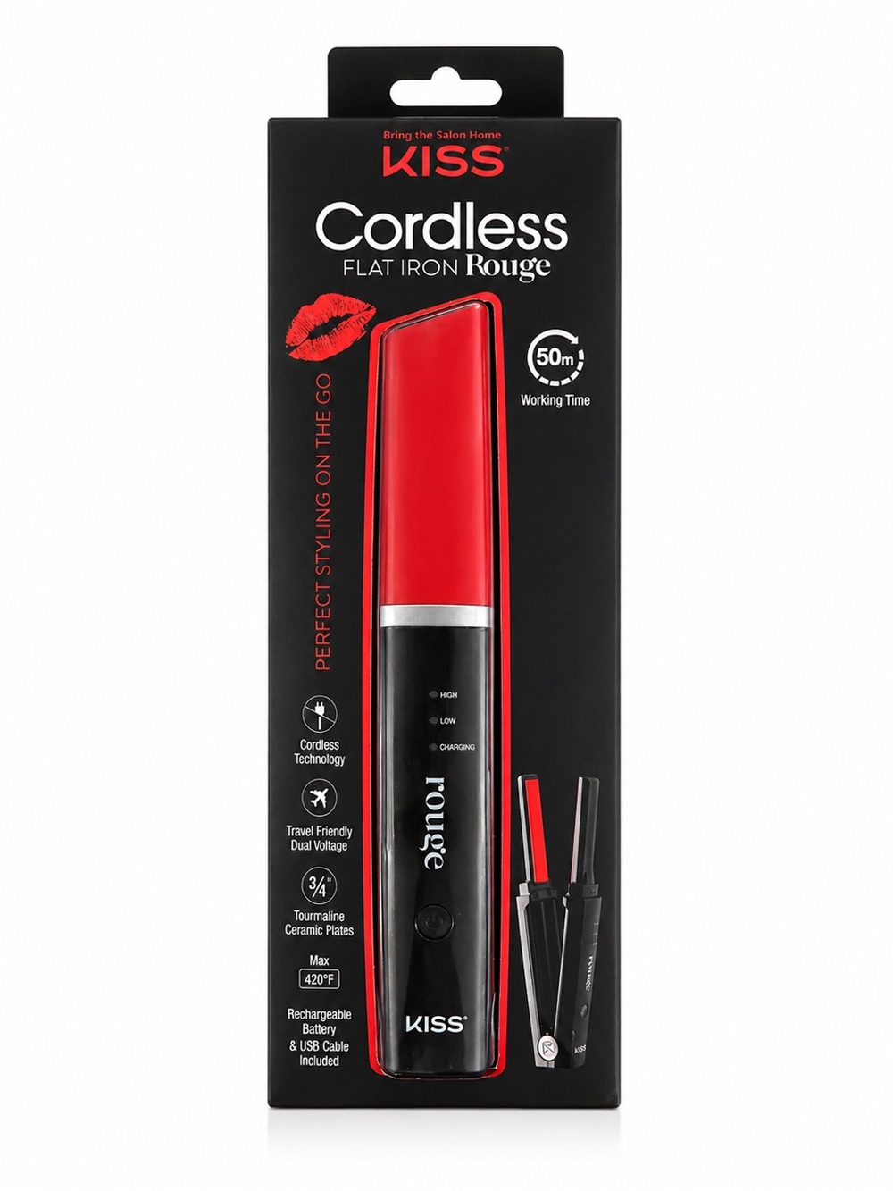 Kiss Cordless Flat Iron Rouge in Red and Black